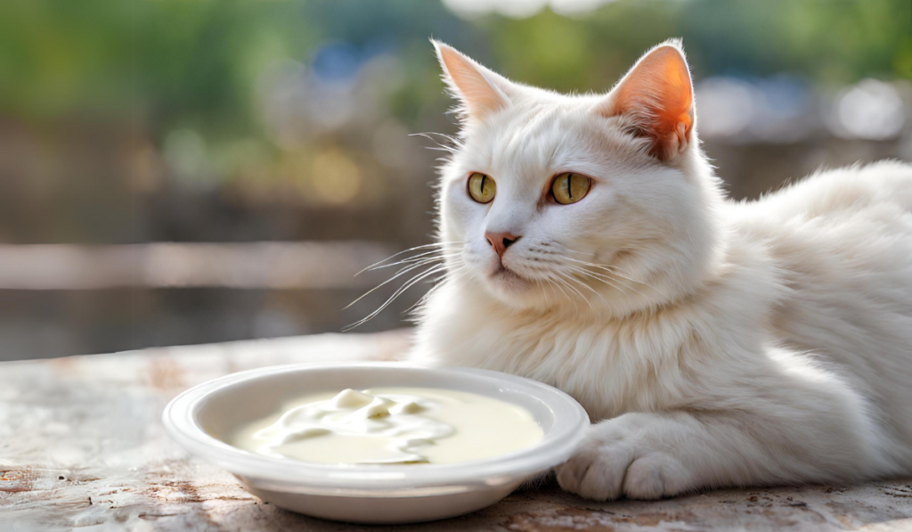 A Beautiful Cat Eating Curd
